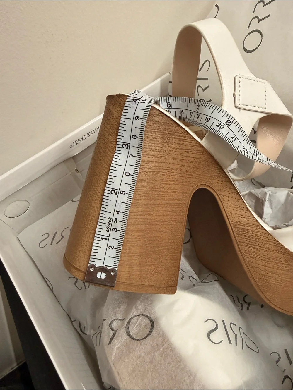 White Platform Block Heel Sandal with Ankle Strap - Picture 8 of 9